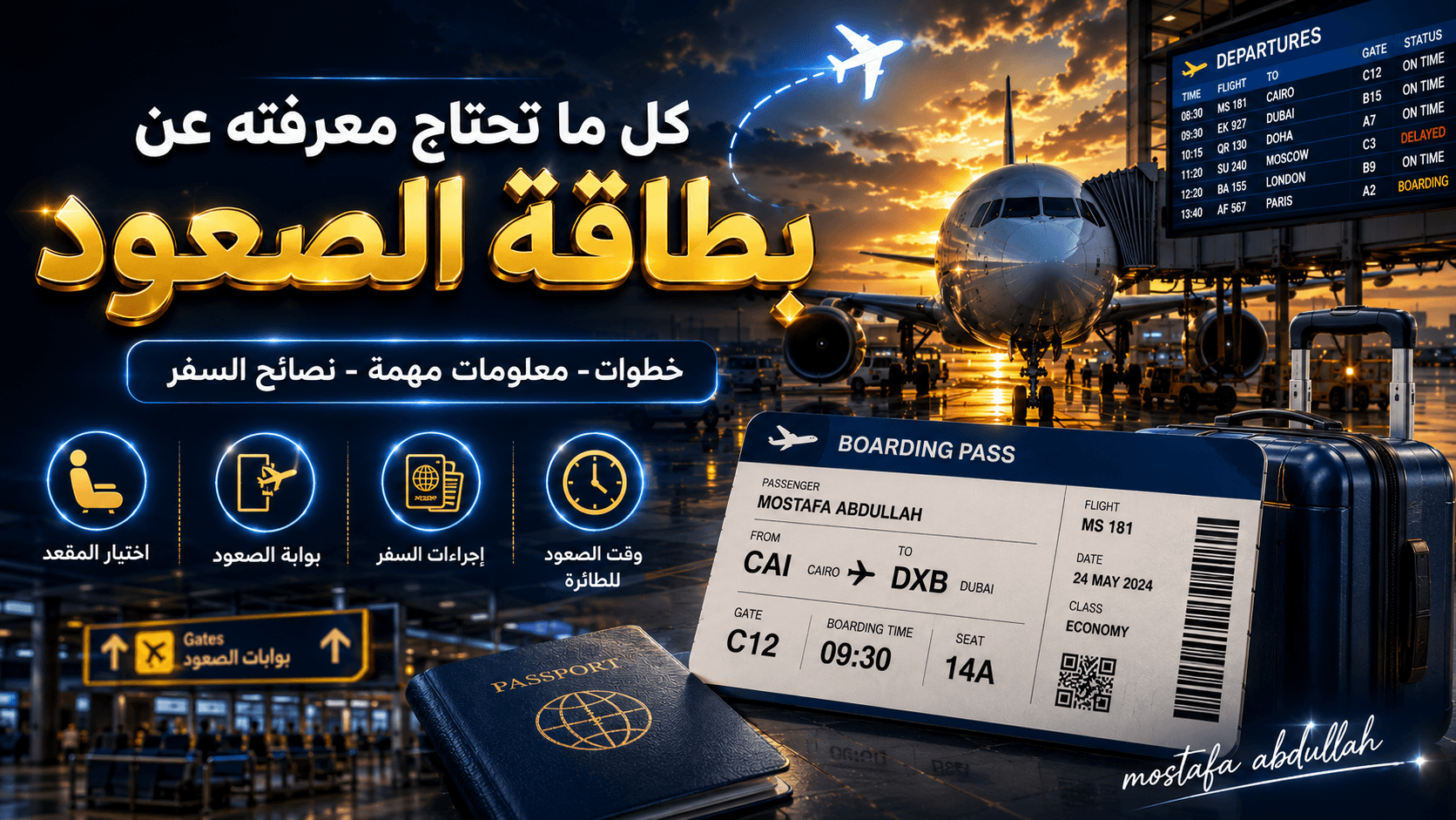 شرح بطاقة الصعود للطائرة (Boarding Pass) خطوة بخطوة